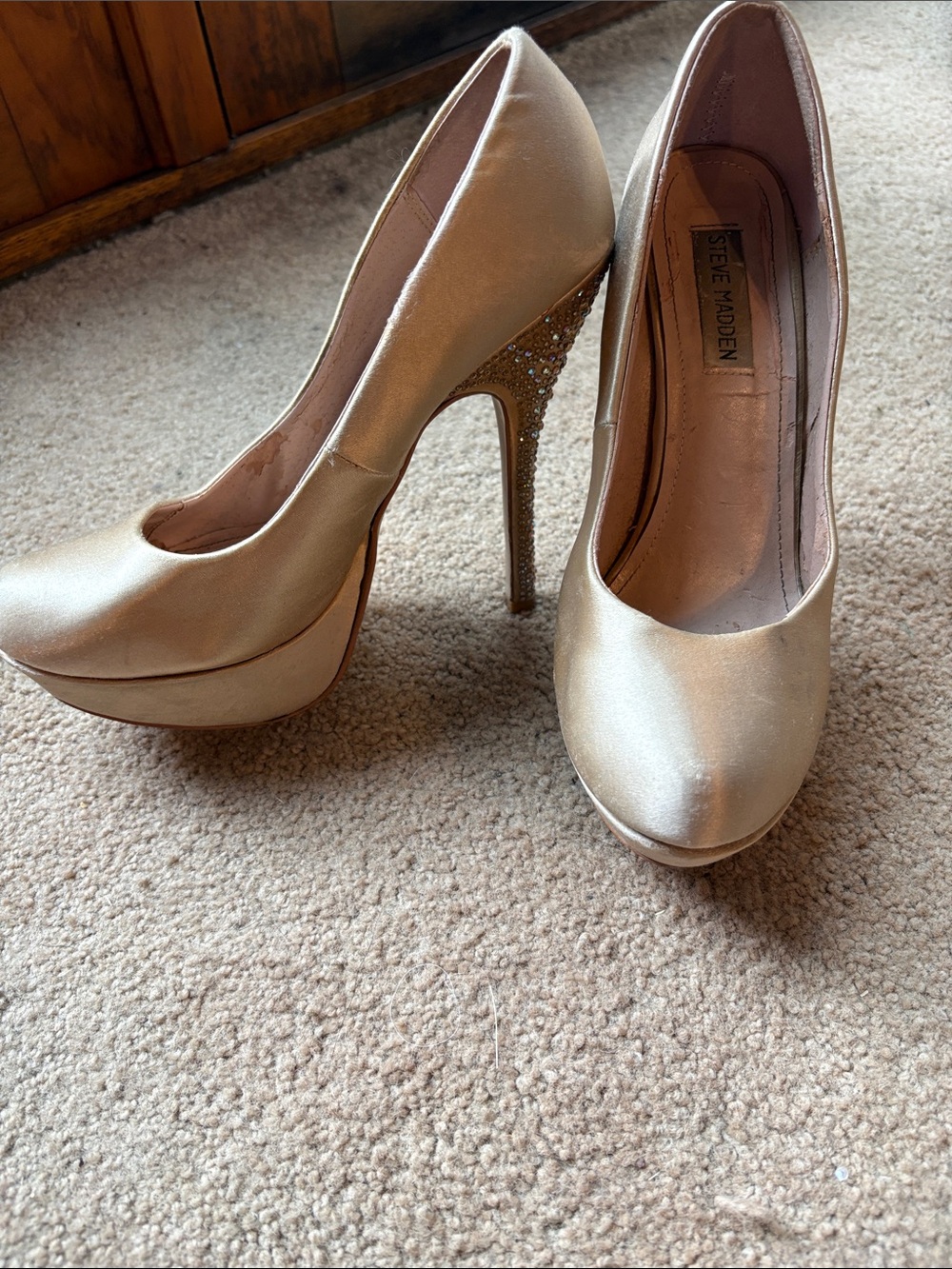 Steve Madden Champagne Platform Crystal-Embellished Stilettos